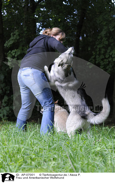 Frau und Amerikanischer Wolfshund / woman and american wolfdog / AP-07001