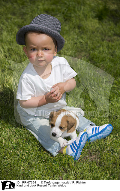 Kind und Jack Russell Terrier Welpe / Child and Jack Russell Terrier Puppy / RR-67394