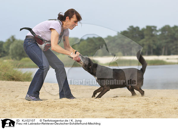 Frau mit Labrador-Retriever-Deutscher-Schferhund-Mischling / woman with Labrador-Retriever-German-Shepherd-Mongrel / KJ-02107
