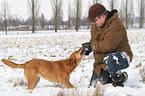 Mann und Golden-Retriever-Terrier-Mix