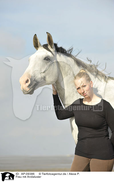 Frau mit Andalusier / woman with Andalusian horse / AP-09386