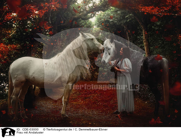 Frau mit Andalusier / woman with andalusian horse / CDE-03000