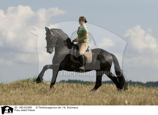 Frau reitet Friese / woman rides Frisian horse / NS-02398