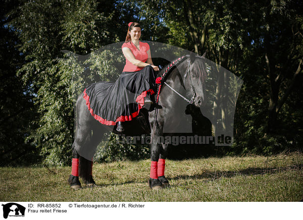 Frau reitet Friese / woman rides Friesian Horse / RR-85852