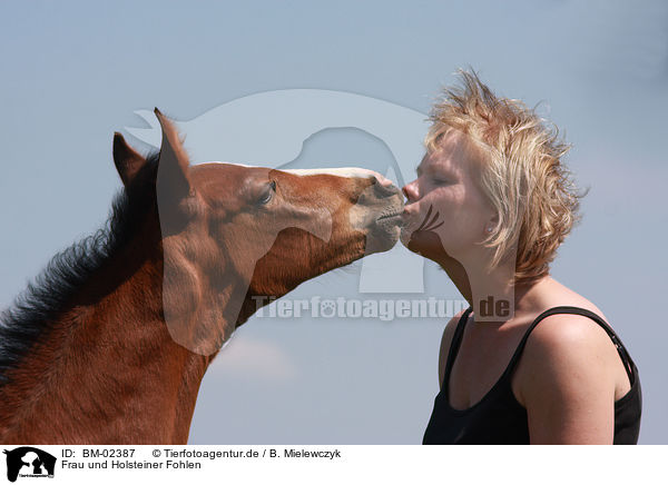 Frau und Holsteiner Fohlen / woman and Holsteiner horse foal / BM-02387