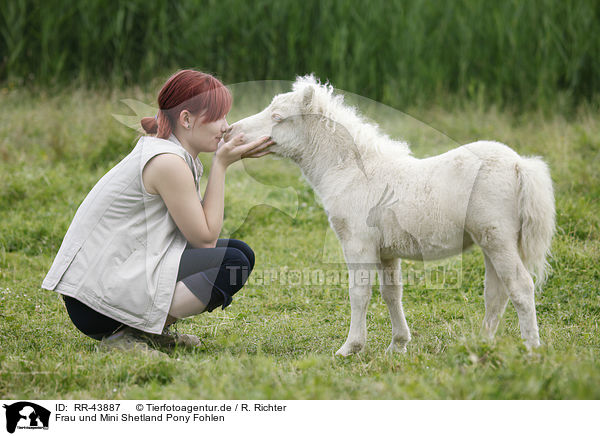Frau und Mini Shetland Pony Fohlen / woman and Miniature Shetland Pony foal / RR-43887