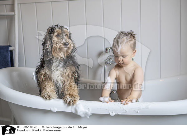 Hund und Kind in Badewanne / JM-18690