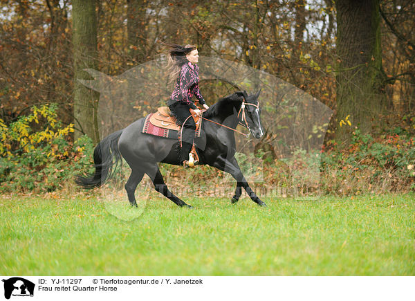 Frau reitet Quarter Horse / woman rides Quarter Horse / YJ-11297