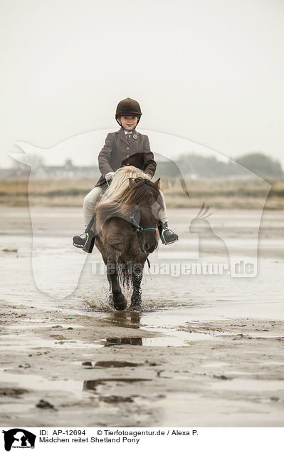 Mdchen reitet Shetland Pony / girl rides Shetland Pony / AP-12694