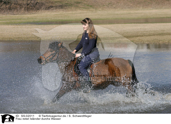 Frau reitet Islnder durchs Wasser / SS-02011