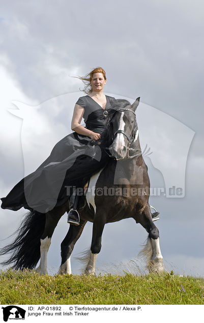 junge Frau mit Irish Tinker / young woman riding Irish Tinker / AP-01892