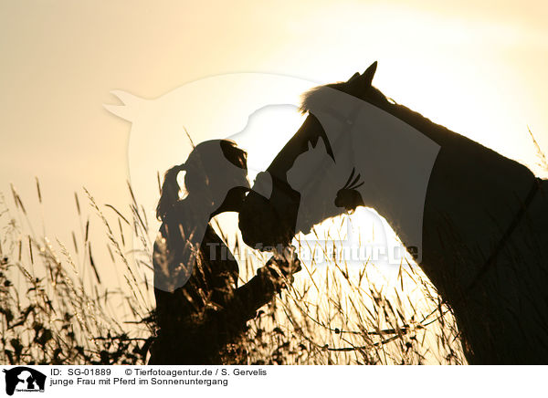 junge Frau mit Pferd im Sonnenuntergang / SG-01889