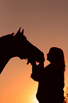 Pferd und Mensch im Sonnenuntergang